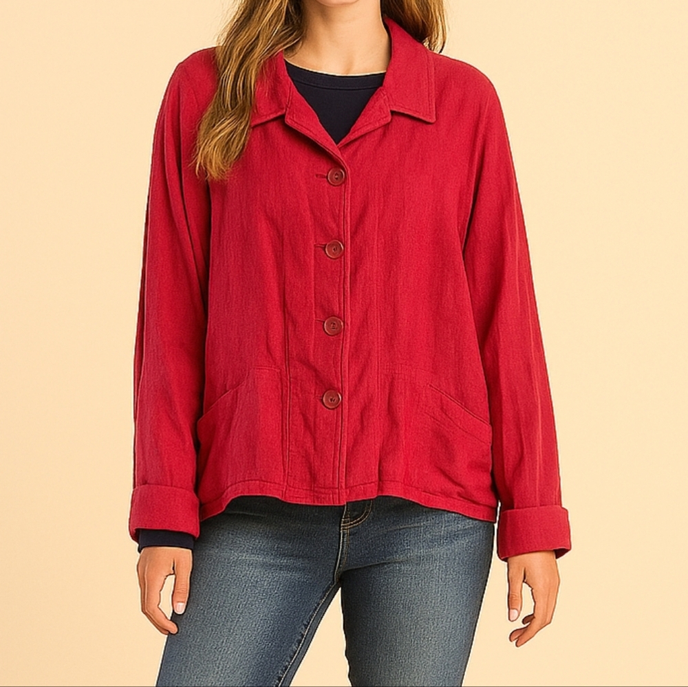 Flax Red Button Down Oversized Jacket S
